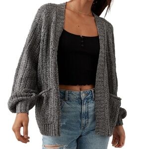 American Eagle Gray Open-Front Stitch Cardigan